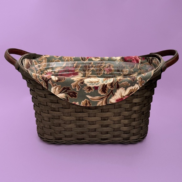 Vintage 2006 Longaberger LIBRARY Basket Brown + Protector + Fabric Liner Retired - Picture 1 of 14